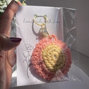 handmade crochet keychain. orange yellow